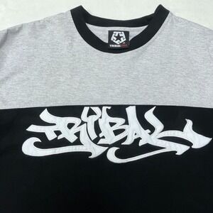 Vintage Y2K Tribal Gear USA Long Sleeve Shirt Men's Medium Colorblock Black Gray